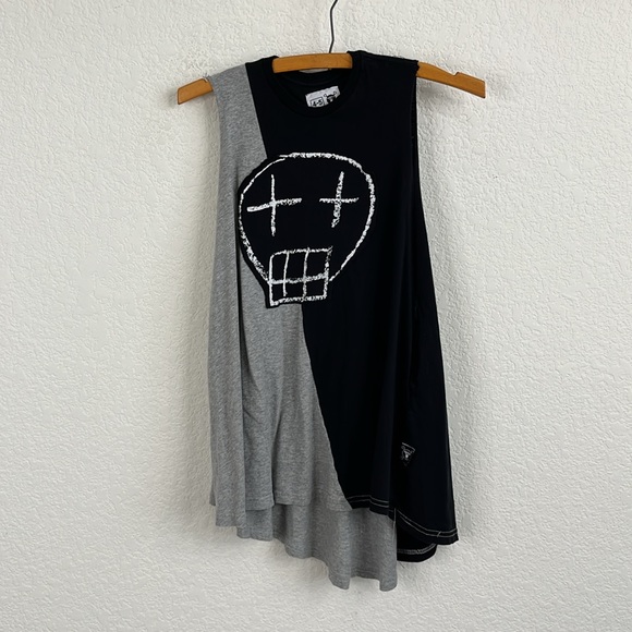 nununu Half and Half Skull Stretch 360 Skull Face Sleeveless Dress Split Front - Picture 2 of 8